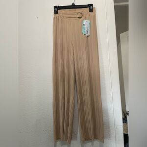 Chic Tan Wide Leg Pants with Belt Detail